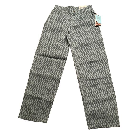 Future Collective Light/medium Wash Blue Straight Leg Checkered Denim Pants Sz 0 - Picture 1 of 5